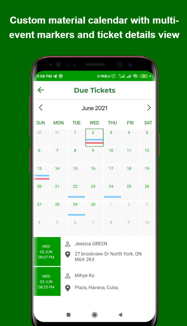 ACME app calendar screen