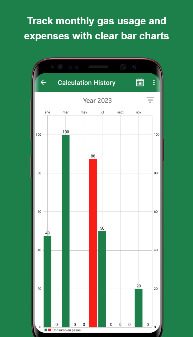 Gas consumption manager chart screen