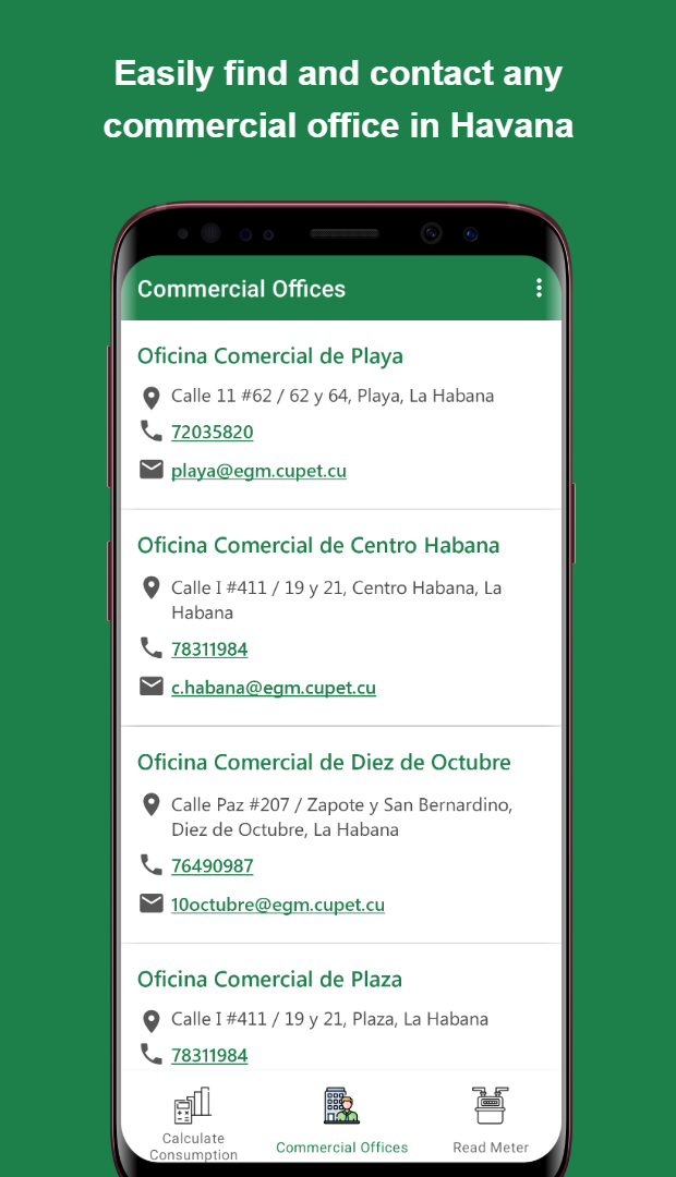 Gas consumption manager offices screen